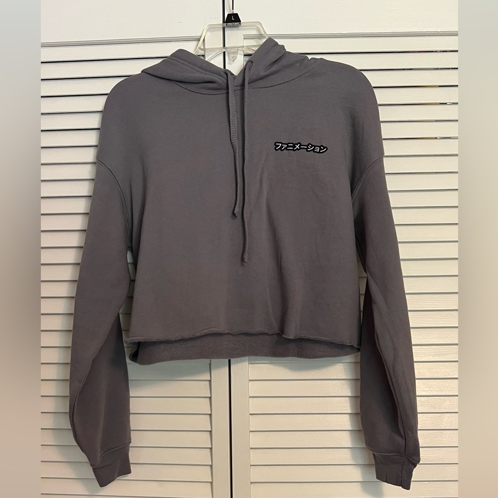 Funimation, Grey Cropped Hoodie with Anime Girl at Computer Graphic, Small, NWOT